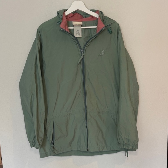 Vintage Jackets & Blazers - VINTAGE Green Hooded Windbreaker Jacket Cottage Essentials size medium